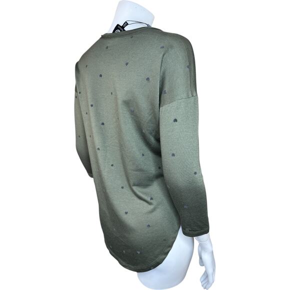 BoBeau Women's 3/4 Sleeve Top XS Heather Olive Green Polka Dot Soft Stretchy - Picture 7 of 12